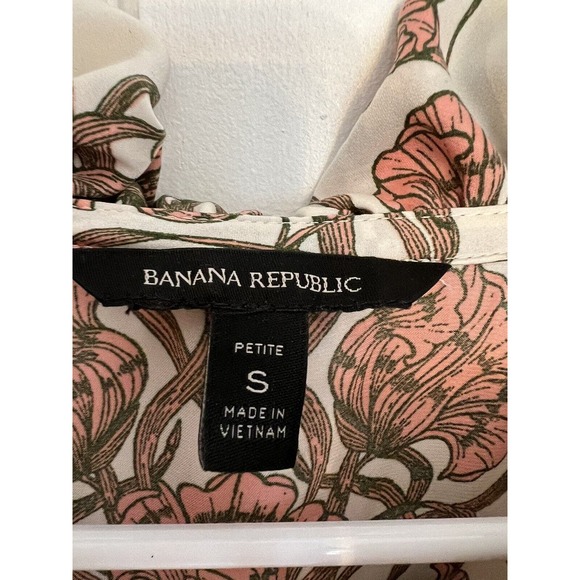 Banana Republic Women’s Pink Green Floral Ruffle 3/4 Sleeve Blouse Small Petite - Picture 5 of 14
